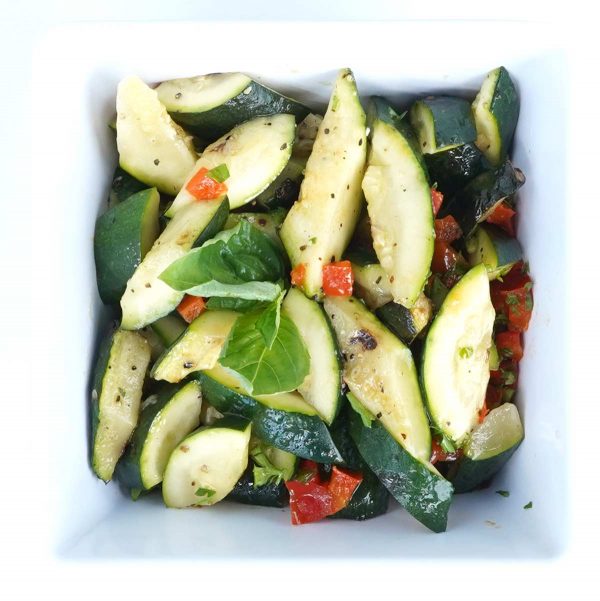 Seasoned Grilled Zucchini tossed in Olive Oil and Fresh Herbs