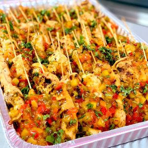 Grilled Chicken Skewers Topped with Mango Chutney
